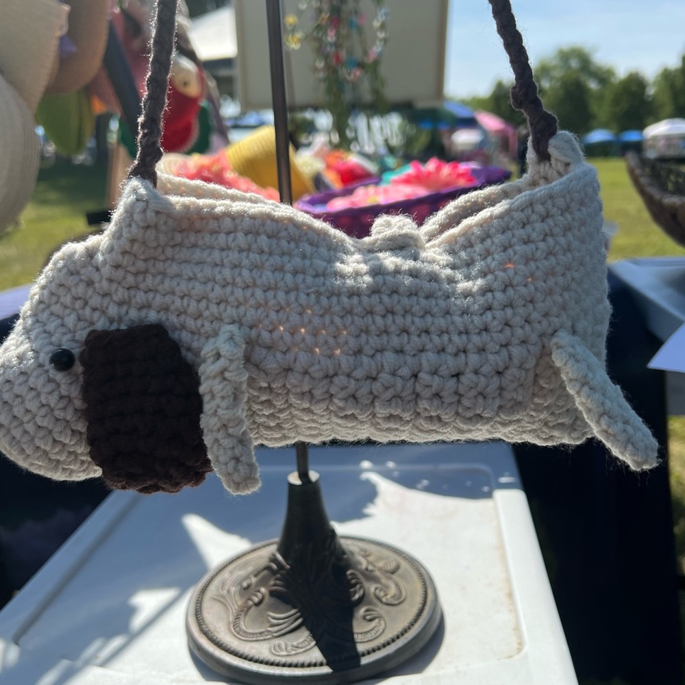 Cute Hand crochet Puppy Dog Purse! Beige and Brown, new